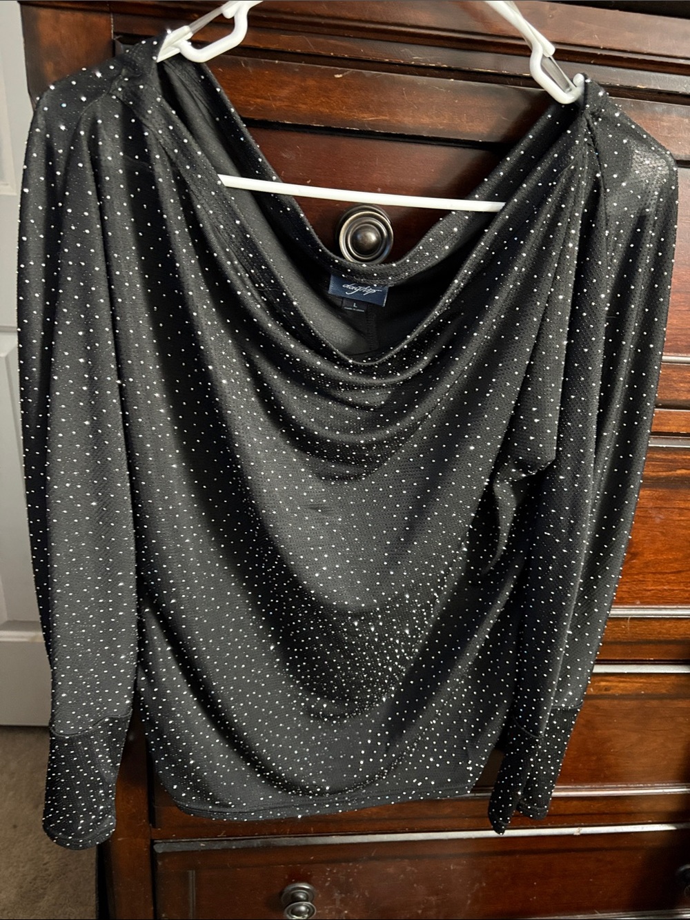 Daytrip Black Sparkle Drape Neck Blouse